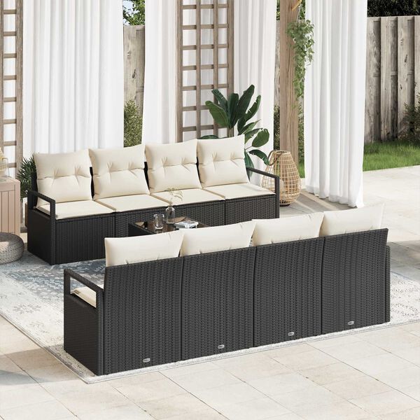 vidaXL Tuin Sofa Set met kussen 9 pcs Zwart en Cr&egrave;me poly rattan