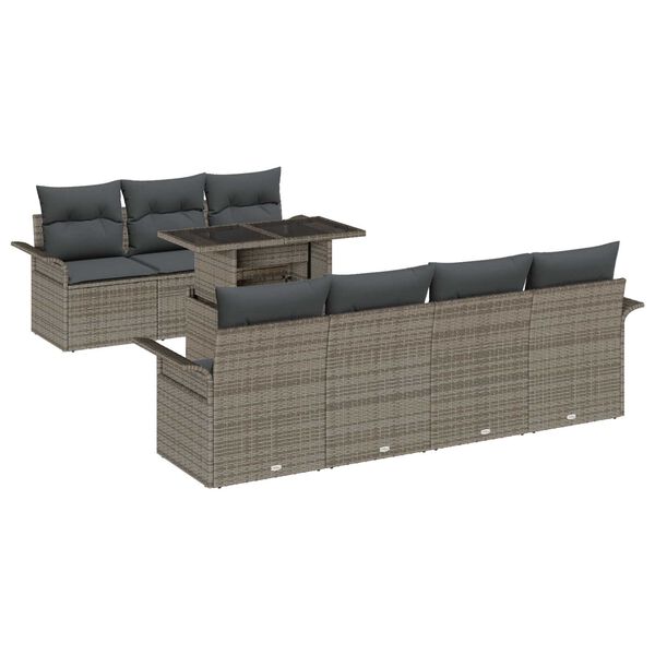 vidaXL Tuin Sofa Set met kussen met opslag 8 pcs Grijs Poly Rattan