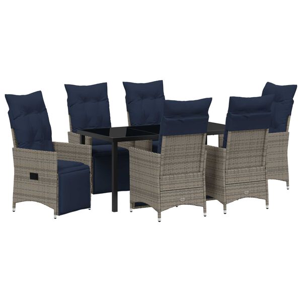 vidaXL Tuin Eetset 7 pcs Grijs poly rattan