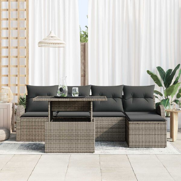vidaXL Tuin Sofa Set met kussen met opslag 6 pcs Grijs Poly riet