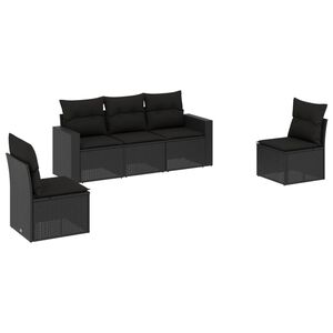 vidaXL 5-delige Loungeset met kussens poly rattan zwart