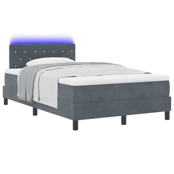 vidaXL LED Box Spring Bed met matras Donkergrijs 120 x 200 cm Fluweel
