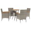 vidaXL 5-delige Bistroset met kussens poly rattan grijs