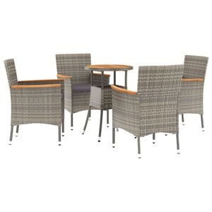 vidaXL 5-delige Bistroset met kussens poly rattan grijs