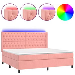 vidaXL Boxspring met matras en LED fluweel roze 200x200 cm