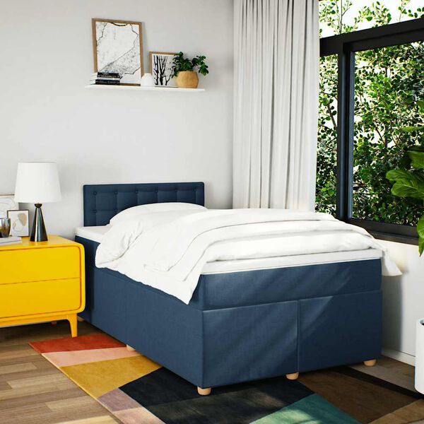 vidaXL Boxspring met matras stof blauw 120x190 cm