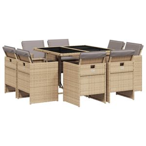 vidaXL 9-delige Tuinset met kussens poly rattan gemengd beige