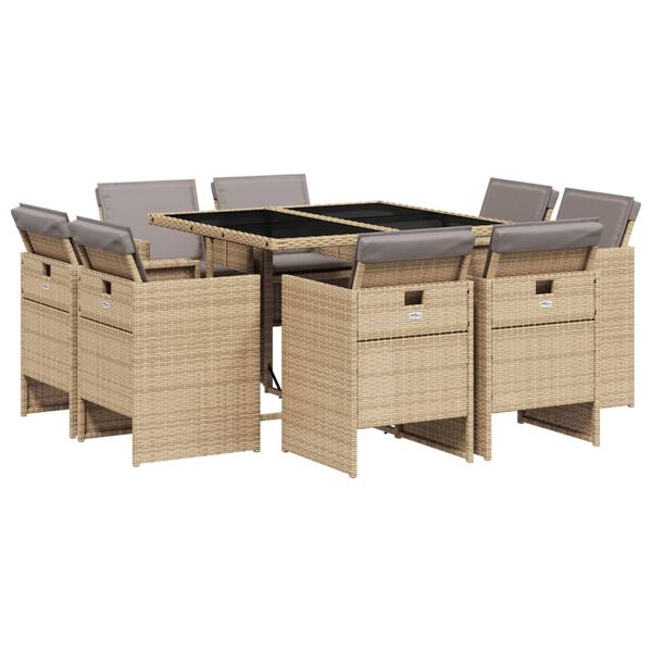 vidaXL 9-delige Tuinset met kussens poly rattan gemengd beige