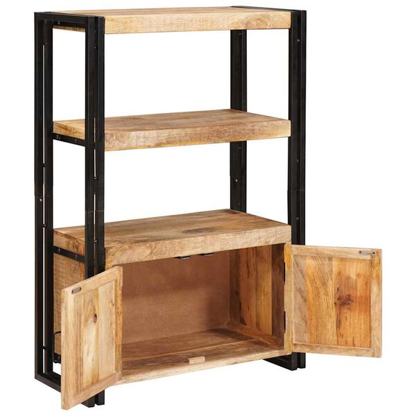 vidaXL Boekenkast met Deuren Bruin Massief Ruw Mangohout en Metaal