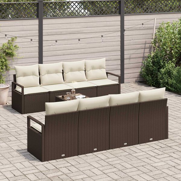 vidaXL Tuin Sofa Set met kussen 9 pcs Bruin en Cr&egrave;me poly rattan
