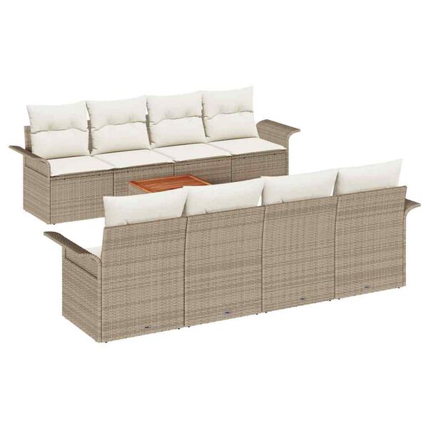 vidaXL Tuinbankenset met opslag 9 pcs Beige en Cr&egrave;me poly rattan