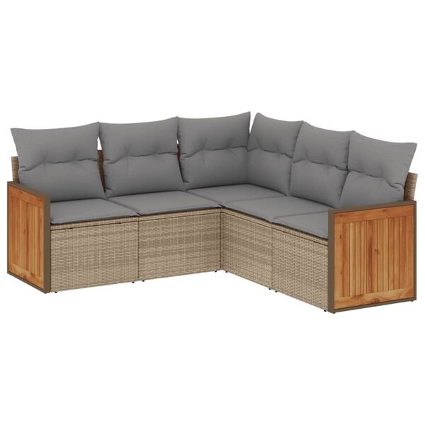 vidaXL 5-delige Loungeset met kussens poly rattan beige