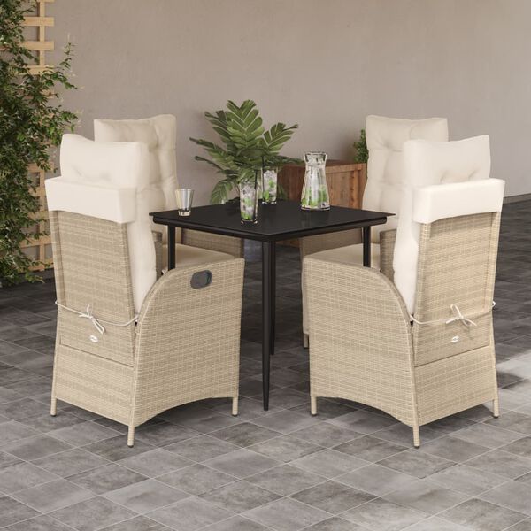 vidaXL 5-delige Tuinset met kussens poly rattan beige