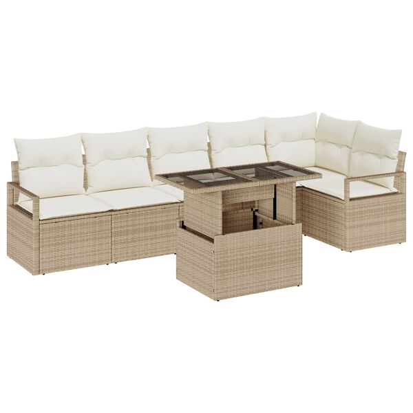 vidaXL Tuin Sofa Set met opslag 7 pcs Beige Poly riet
