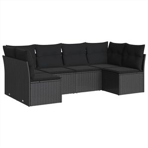 vidaXL 6-delige Loungeset met kussens poly rattan zwart