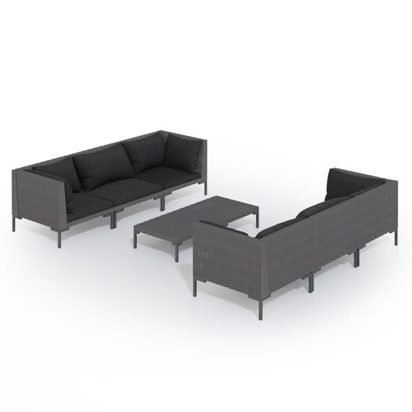vidaXL 7-delige Loungeset met kussens poly rattan donkergrijs