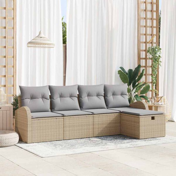 vidaXL Tuin Sofa Set met kussen met opslag 5 pcs Beige Poly riet