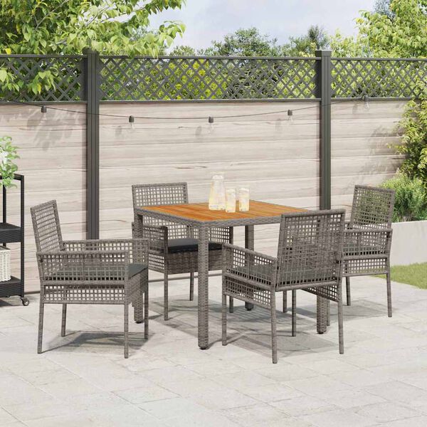 vidaXL Tuin eettafelset 5 pcs Grijs poly rattan