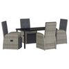 vidaXL Tuin eettafelset met kussen 5 pcs Grijs poly rattan