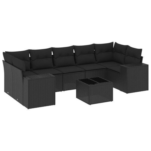 vidaXL 8-delige Loungeset met kussens poly rattan zwart