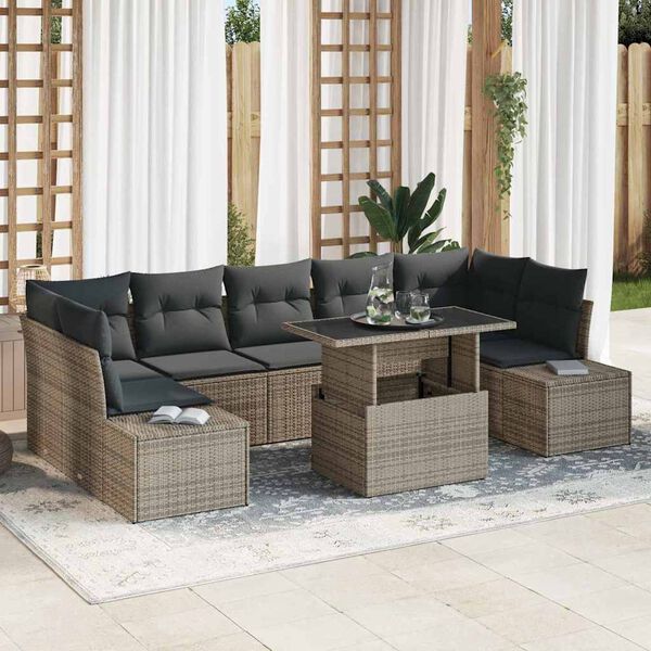 vidaXL Bankstel met kussen 8 pcs Grijs poly rattan