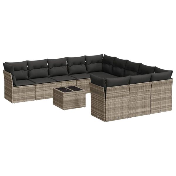 vidaXL 12-delige Loungeset met kussens poly rattan lichtgrijs