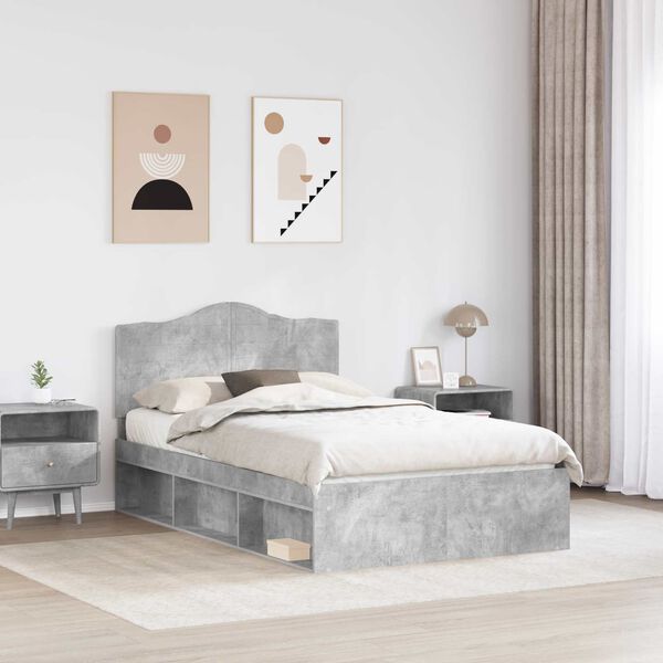vidaXL Bedframe met hoofdeinde Beton 120 x 190 cm Massief grenenhout