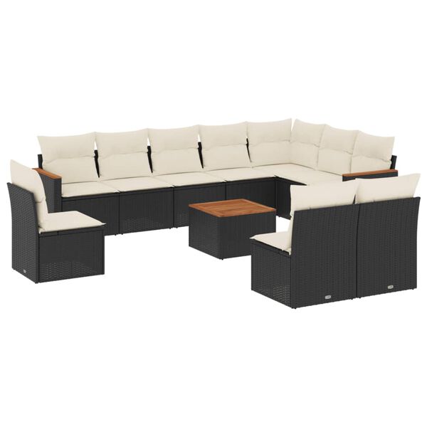 vidaXL 11-delige Loungeset met kussens poly rattan zwart
