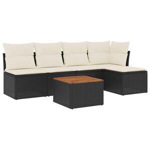 vidaXL 6-delige Loungeset met kussens poly rattan zwart