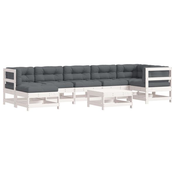 vidaXL 8-delige Loungeset met kussens massief hout wit
