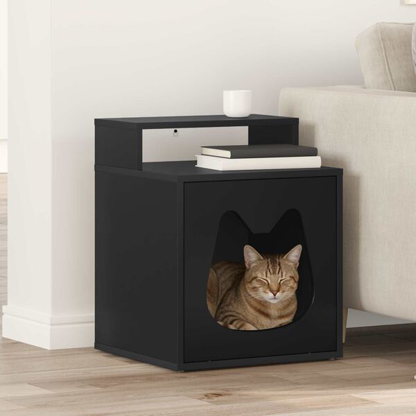 vidaXL Kattenhuis Zwart 42,5 x 40 x 53,5 cm Bewerkt hout