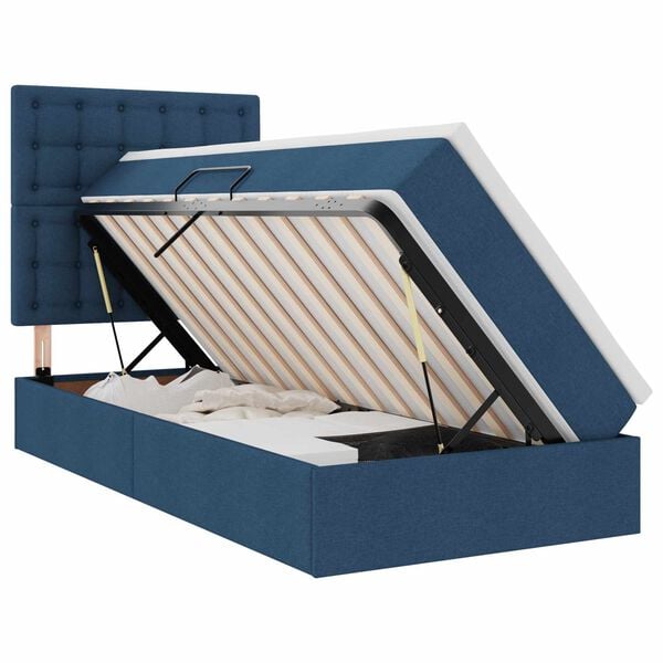 vidaXL Opbergbed met LED met matras Blauw 100 x 200 cm Polyester