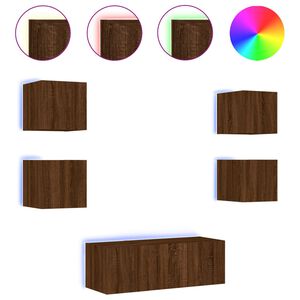 vidaXL 6-delige Tv-wandmeubelset met LED bewerkt hout bruineikenkleur