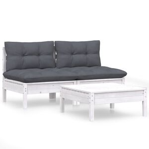 vidaXL 3-delige Loungeset met antracietkleurige kussens grenenhout