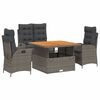 vidaXL 4-delige Tuinset met kussens poly rattan grijs