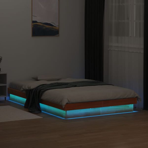 vidaXL Bedframe met LED massief grenenhout wasbruin 140x200 cm