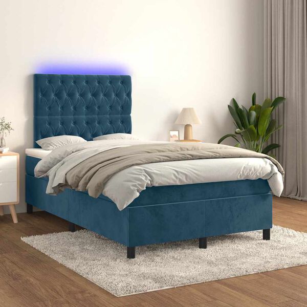 vidaXL Boxspring met matras en LED fluweel donkerblauw 120x200 cm