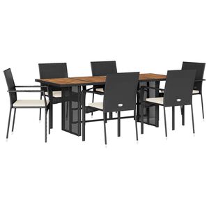 vidaXL 7-delige Tuinset met kussens poly rattan zwart