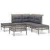 vidaXL 6-delige Loungeset met kussens poly rattan grijs