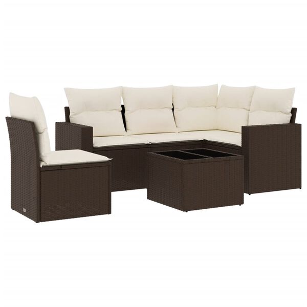 vidaXL 6-delige Loungeset met kussens poly rattan bruin