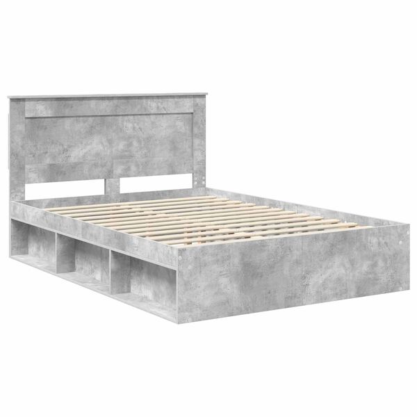 vidaXL Bedframe met hoofdeinde Beton 140 x 190 cm Massief grenenhout