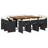 vidaXL 11-delige Tuinset met kussens poly rattan zwart