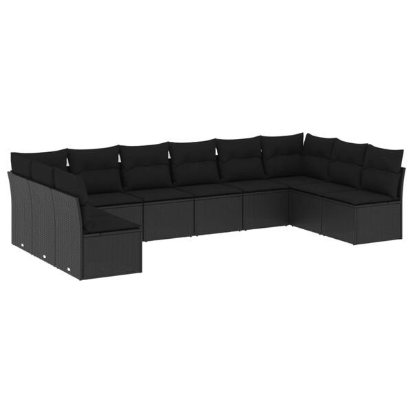 vidaXL 10-delige Loungeset met kussens poly rattan zwart