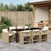 vidaXL Tuin eettafelset met kussen 9 pcs Beige poly rattan