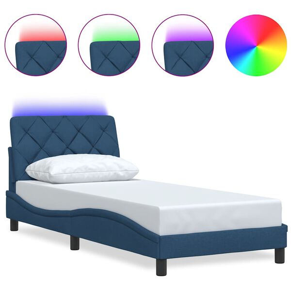 vidaXL Bedframe met LED zonder matras 90x190 cm stof blauw
