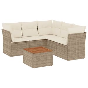 vidaXL 6-delige Loungeset met kussens poly rattan beige