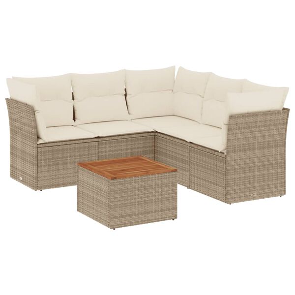 vidaXL 6-delige Loungeset met kussens poly rattan beige