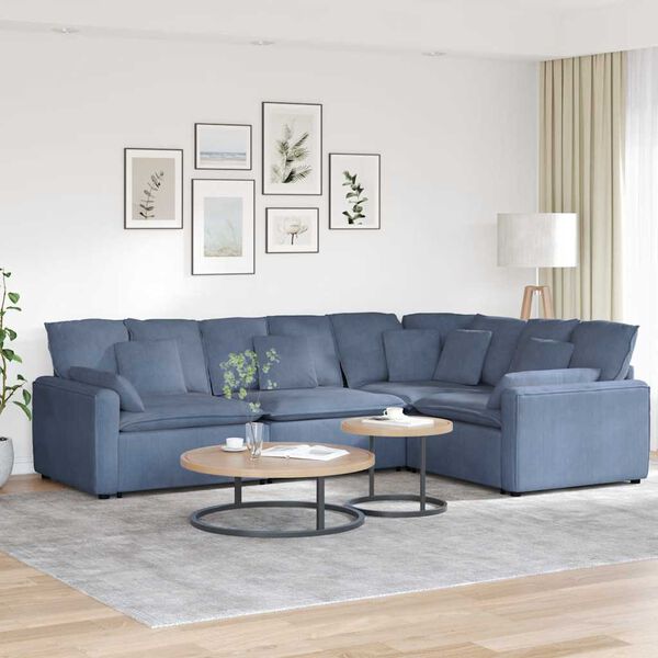 vidaXL Modulaire bank met kussens corduroy stof blauw