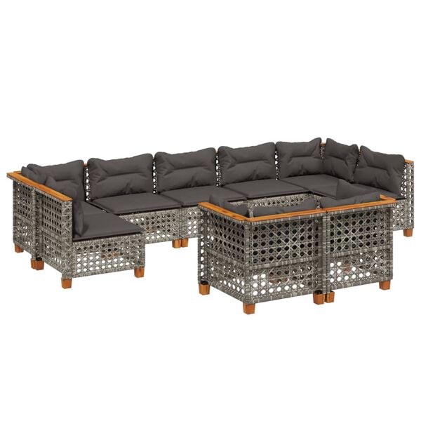vidaXL 9-delige Loungeset met kussens poly rattan grijs
