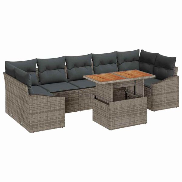 vidaXL Tuin Sofa Set 8 pcs Grijs Poly Rattan en Poedergecoat Staal